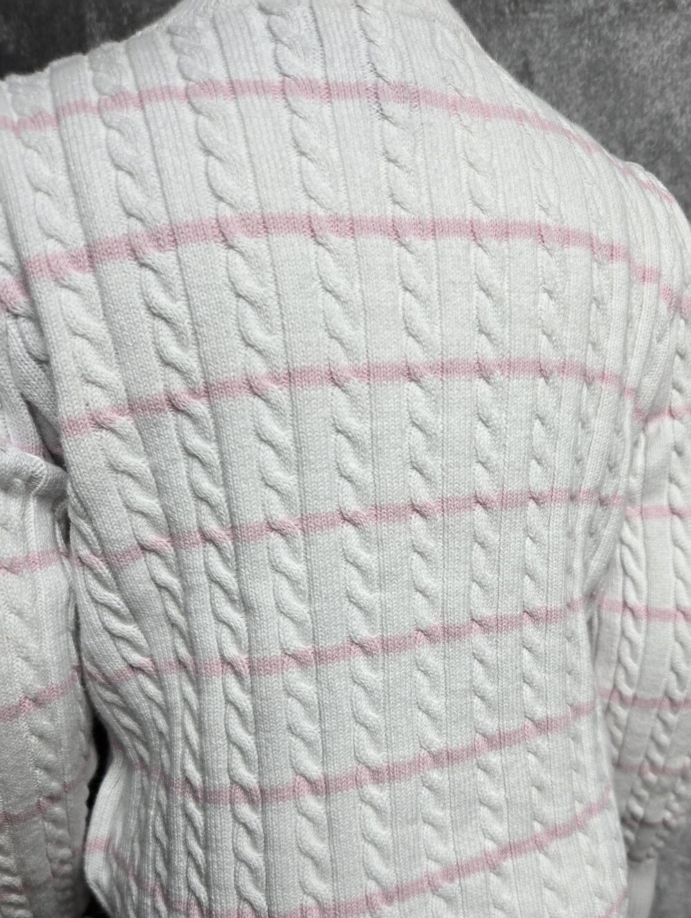 Ralph Lauren White Cable-Knit Cardigan with Light Pink Stripes - Picture 6 of 8